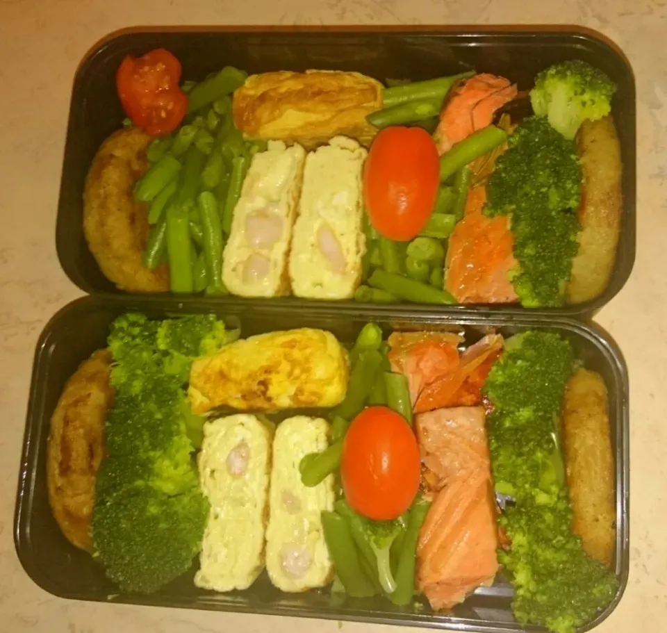 bento for 2 days: fish,  vegetables,  tamagoyaki whit shrimp and potato cutlet #bento #Lunch #Lunchbox|Keryeさん