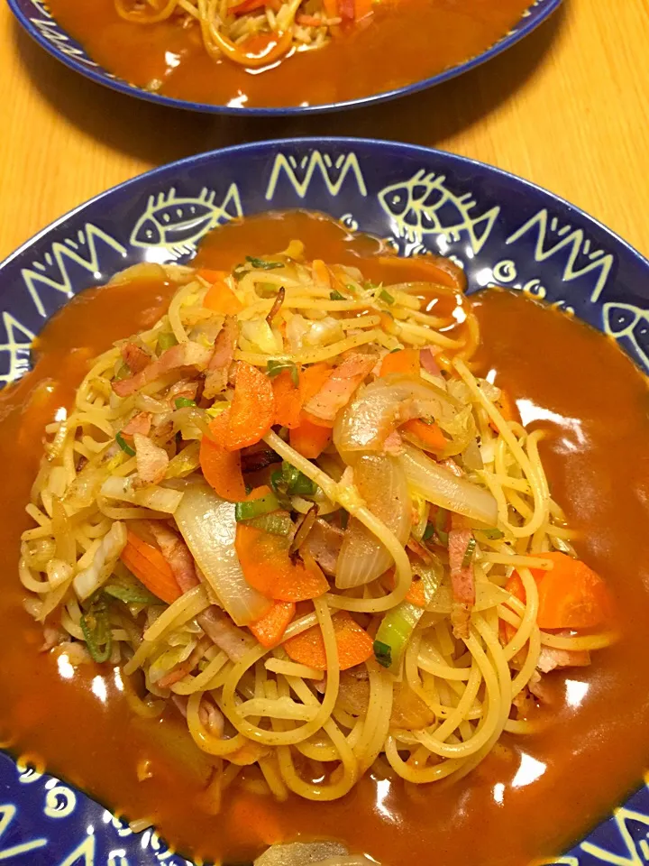 ヨコイのソースあんかけパスタ|くぅさん