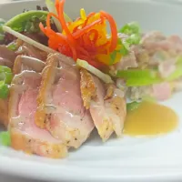 Snapdishの料理写真:surf and turf. tuna tar tar french style with duck breast carpaccio served chilled|chrisさん