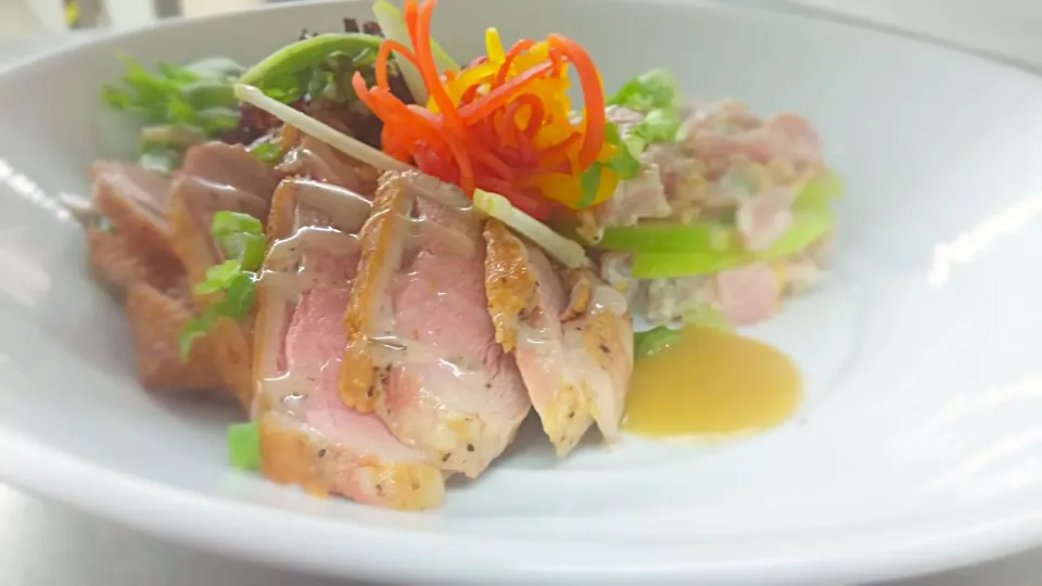 Snapdishの料理写真:surf and turf. tuna tar tar french style with duck breast carpaccio served chilled|chrisさん