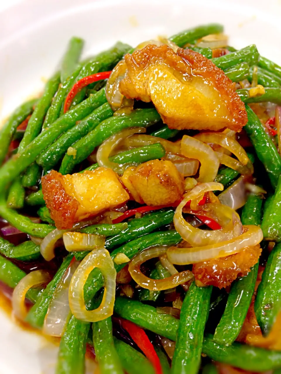 Stir fried French beans with roast pork@HongKong Street Chun Kee, Alexandra Village|coxiella24さん