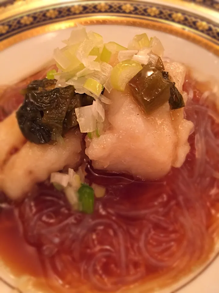 鱈と雪菜の蒸し物、春雨添え|つぼたけちゃん🍷さん