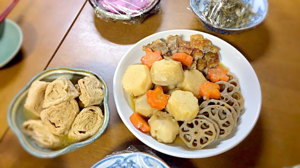 湯葉の煮物/里芋と鶏肉の煮物|ねこ。さん