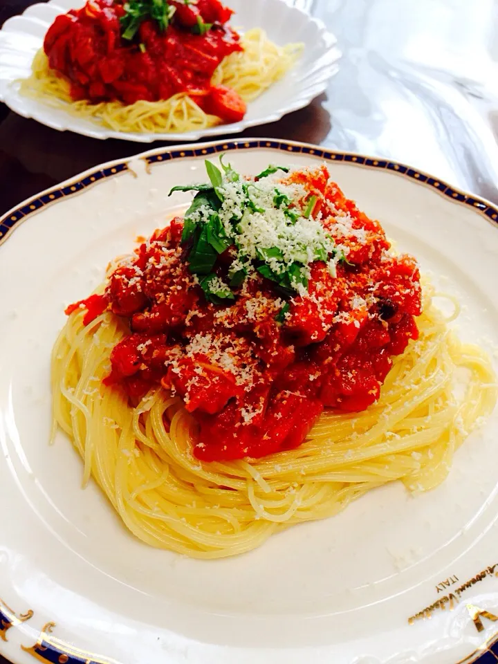 オーガニックトマトソースのパスタ ！ おせちもほとんど食べ尽くしたから(^^)|tachiさん