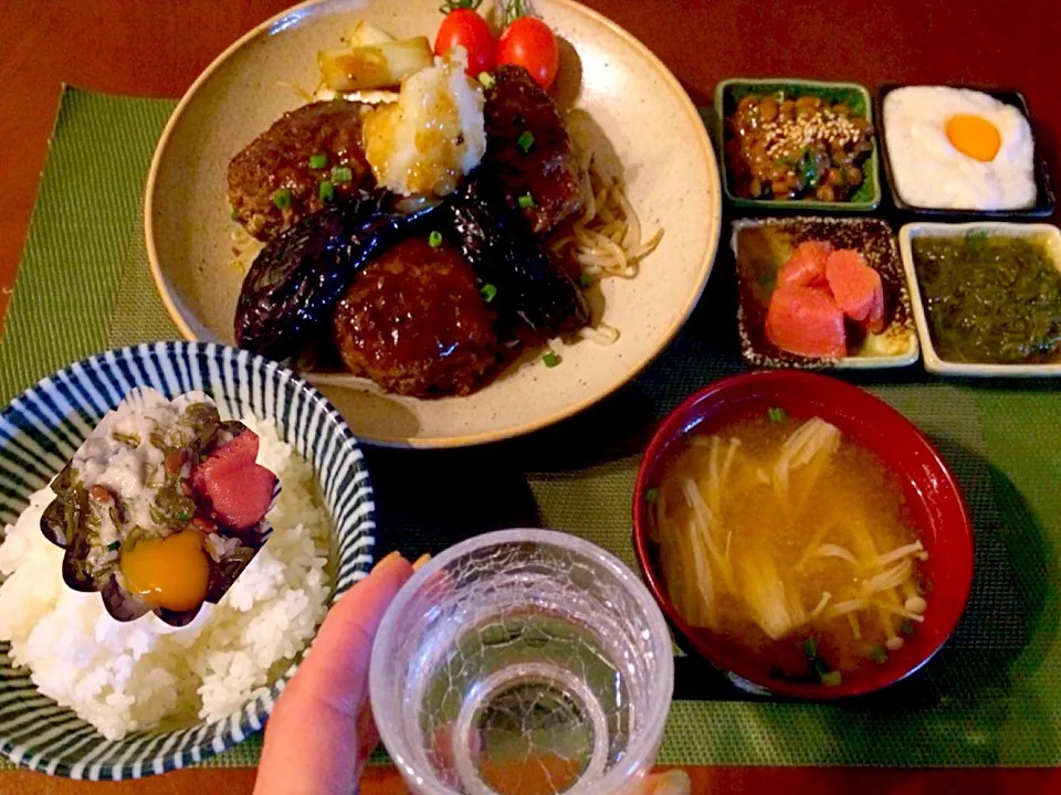 Today's Dinner🍴小鉢･和食照り焼きおろしﾊﾝﾊﾞｰｸﾞ･えのきのお味噌汁･ご飯|🌈Ami🍻さん