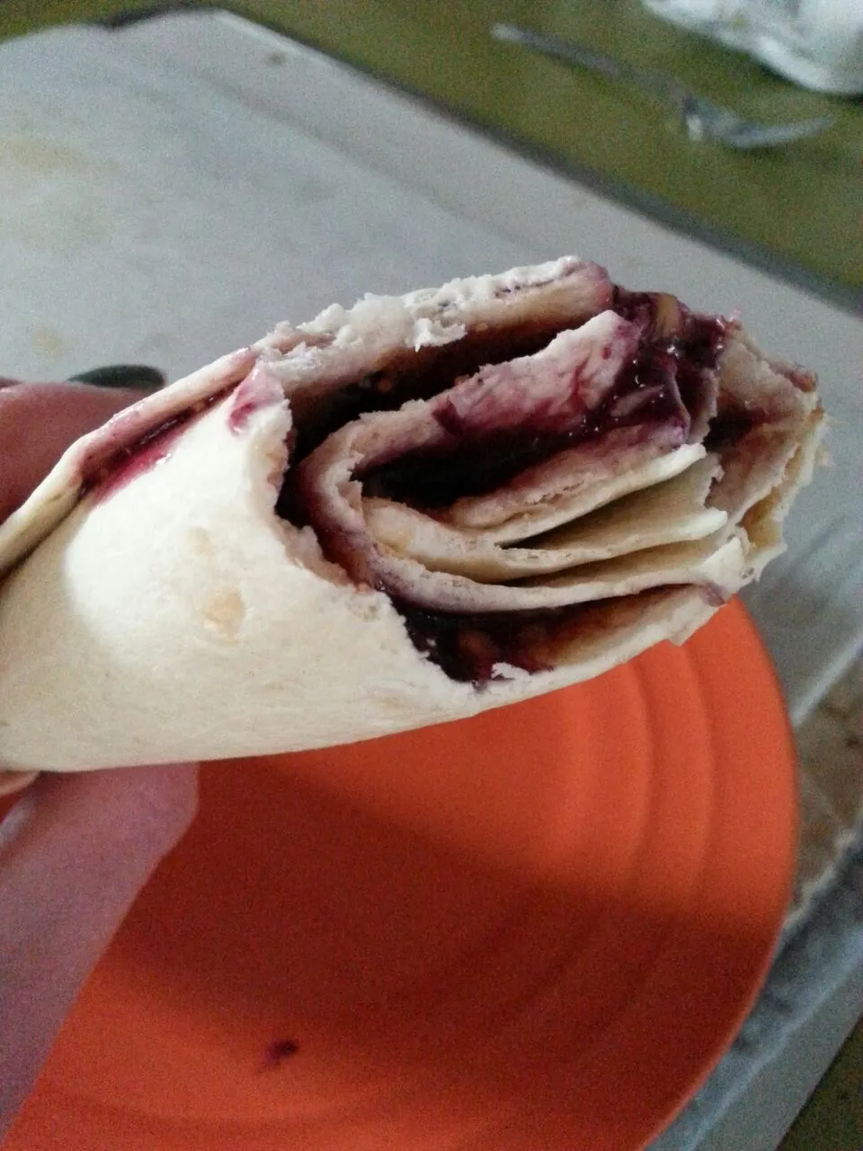 peanut butter,  cream chz,  And blueberry preserve wrap.|Polly Gelfusoさん