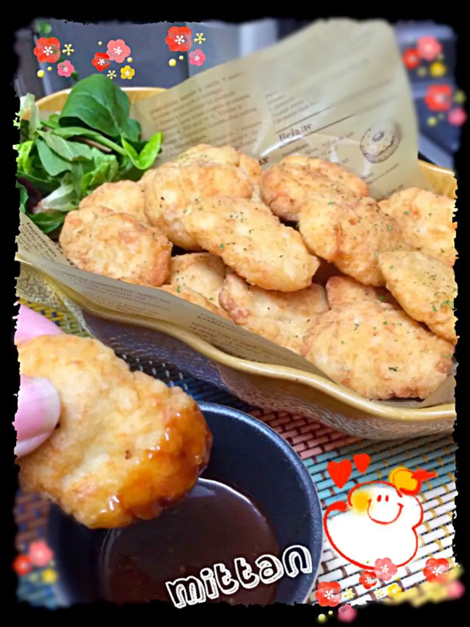 お豆腐鶏胸肉のふんわりチキンナゲット❤︎水切り無し。ハニーBBQソースで✨|みったんさん