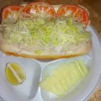 Tuna Grinder w/Lettuce, Tomato, Onions, And Sliced Cucumber on the side With a wedge of Lime...Yum!|Mimez Porterさん