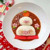 Snapdishの料理写真:デコカレー☆鏡餅風ひつじの親子