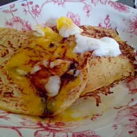 Snapdishの料理写真:pancake with halfcooked egg|cekadakasさん