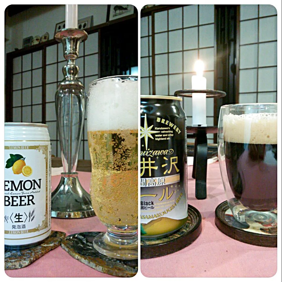 地ビール飲み比べー軽井沢ビールとレモンビール（沼津）(^з^)-☆
軽井沢のダークビールが好みです(^_^)／□☆□＼(^_^)|quitaさん