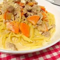 Snapdishの料理写真:豆乳と味噌のミートソースパスタ|Nicoさん