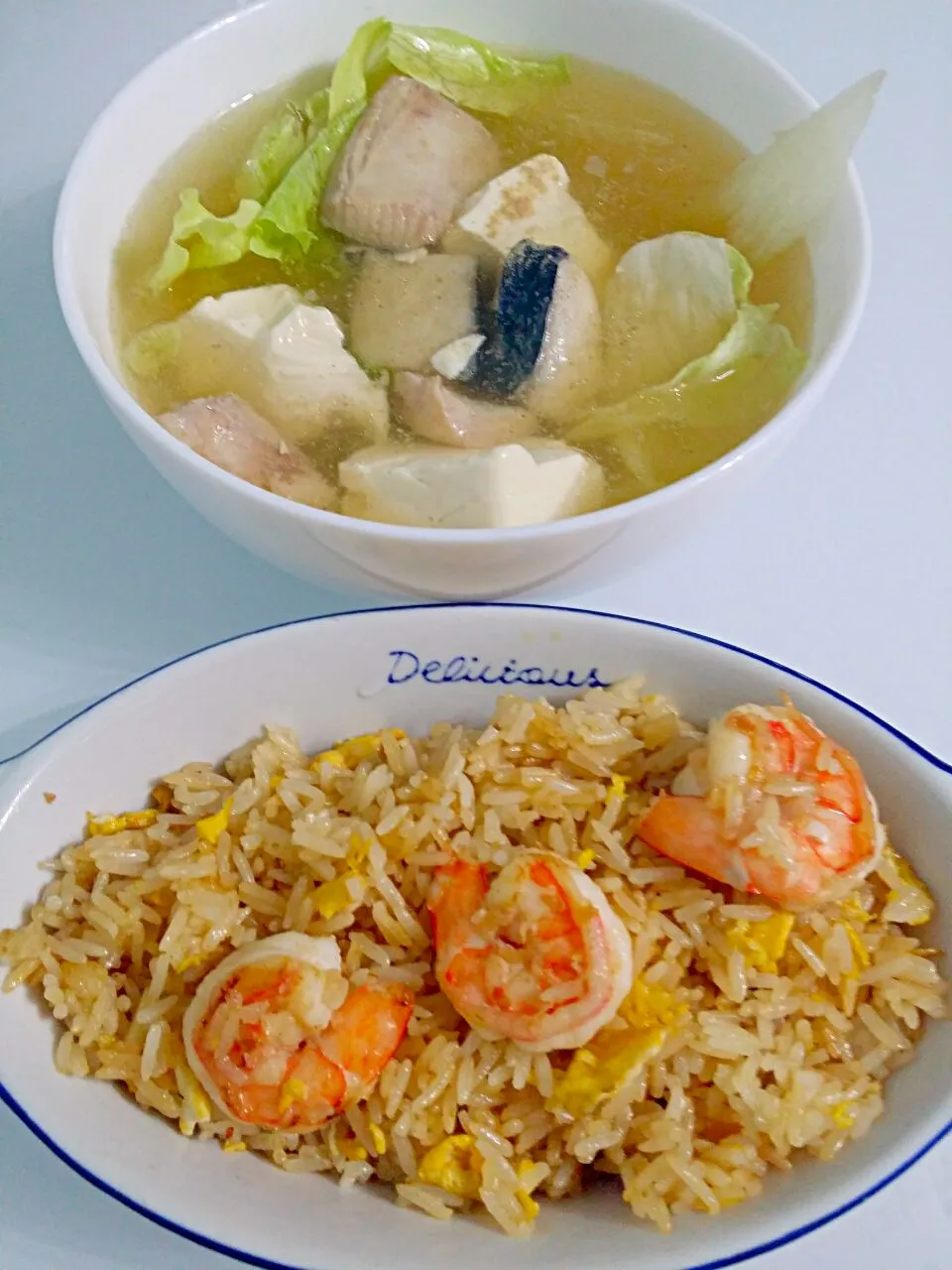 Dinner 6 Jan 2015 😍 Prawn Fried Rice with Fish Tofu soup 😍😄|🌷lynnlicious🌷さん