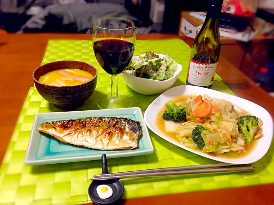 Snapdishの料理写真:チャプスイ＆塩鯖炙り🍷|マニラ男さん