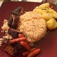 Braised Orange Duck with Tomato Cilantro Rice served with Yuca en Mojito and Carrots|Jacquie Ramosさん