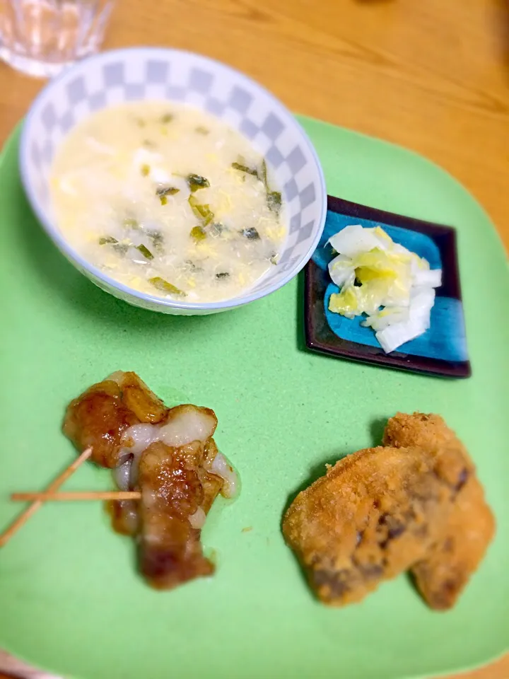 Snapdishの料理写真:七草粥プレート💓  胃を休めるつもりが、揚げ物😂|あいパンさん