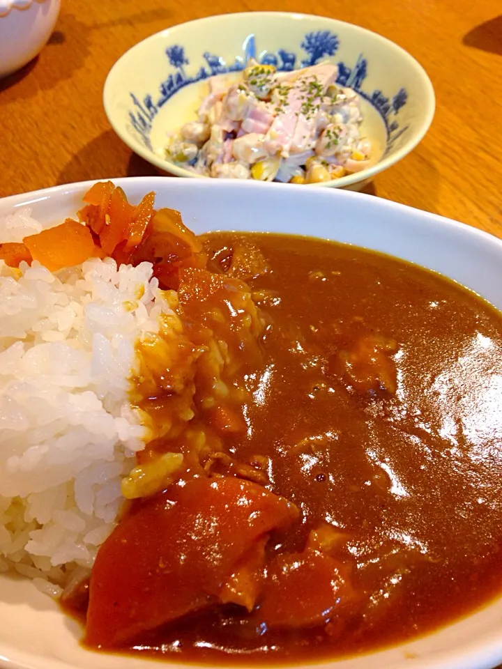 牛スジカレー と お豆とゴボウのサラダ|まつださんさん