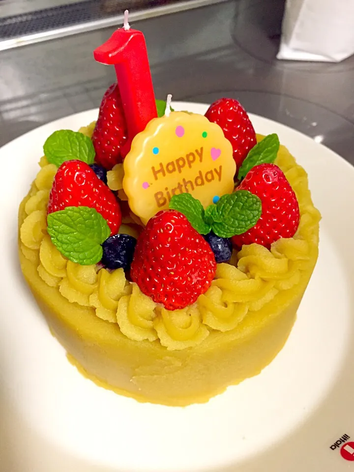 Snapdishの料理写真:卵と乳製品アレルギーの子どもへ 誕生日ケーキ|ぺさん