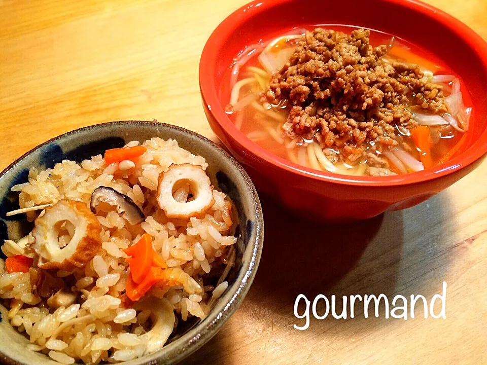 豚の角煮 活用で、炊き込みおこわ & 坦々ラーメン♪|プーティさん