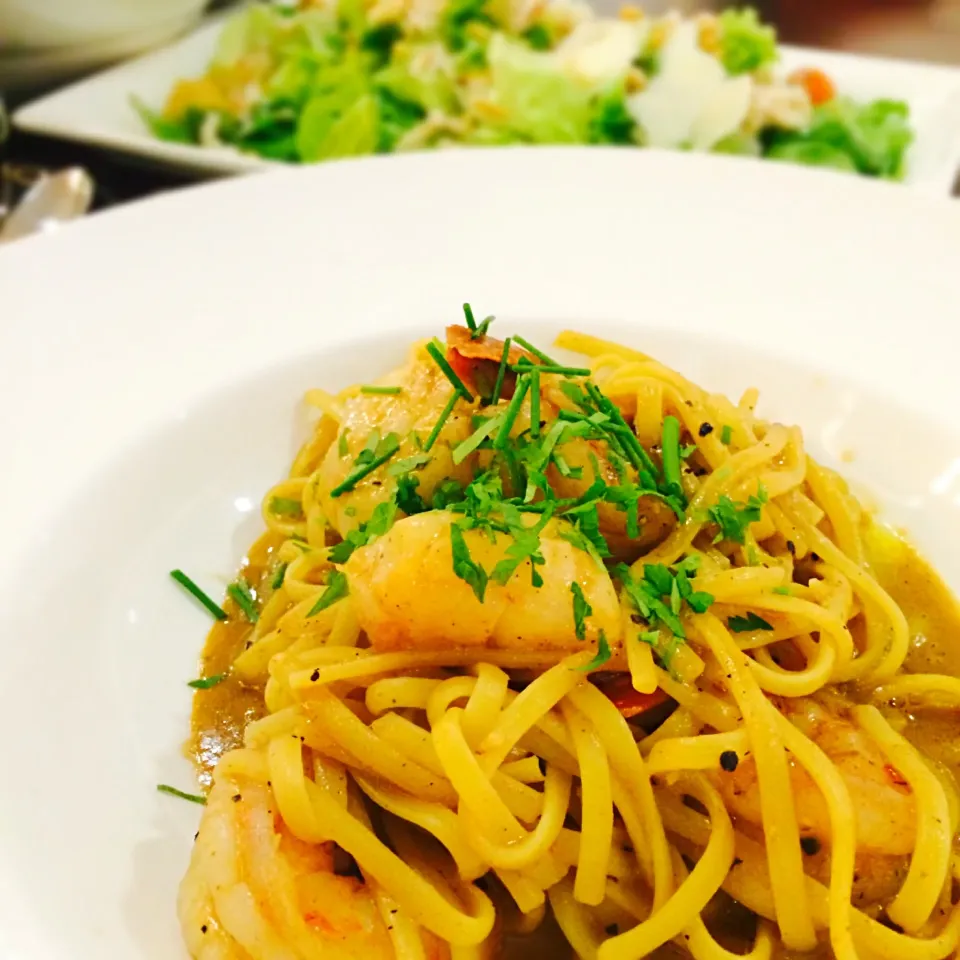 Scallop and prawn pasta|Tinky 🍒さん