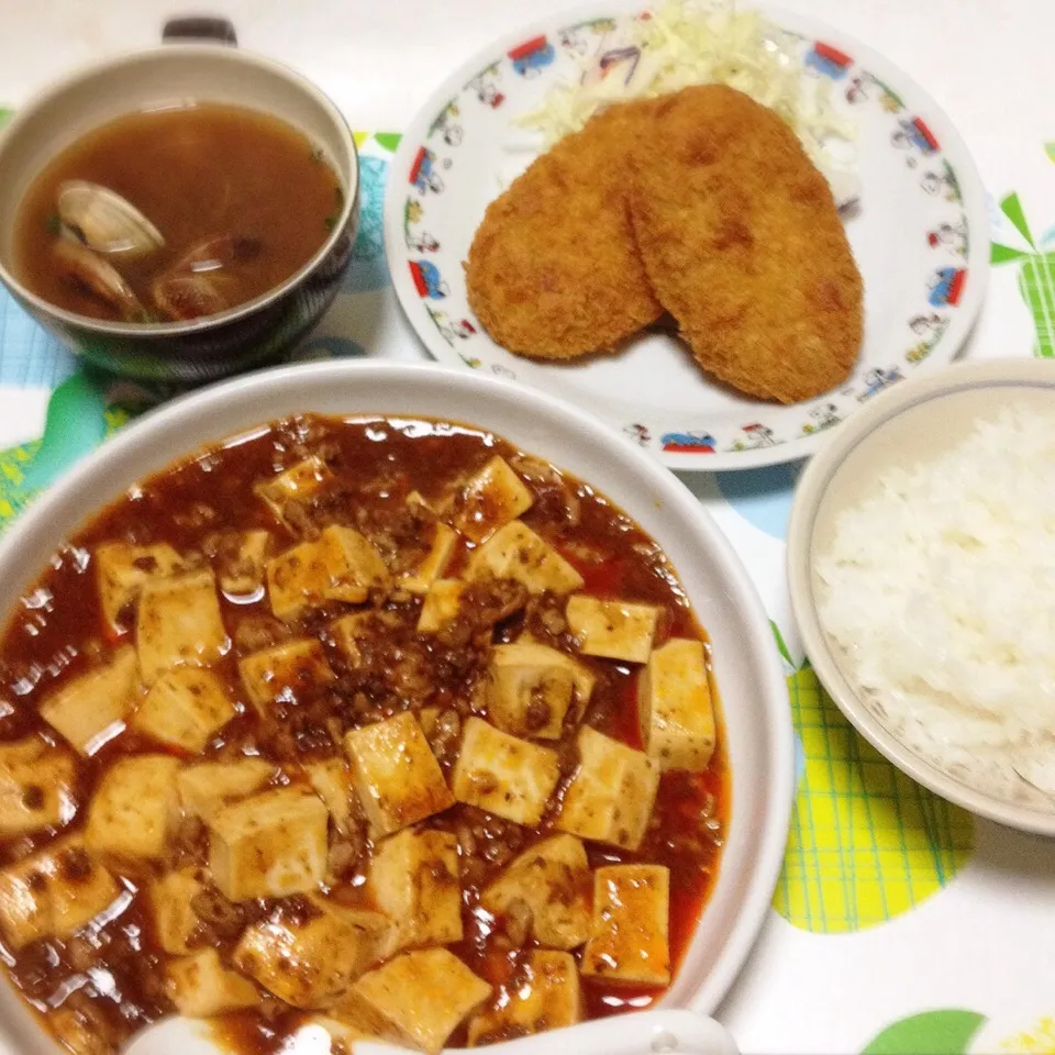 麻婆豆腐・アサリの味噌汁・コロッケ|美也子さん