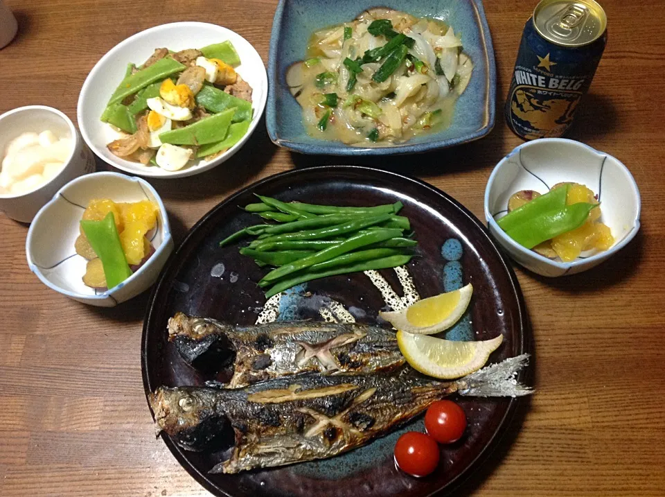 Snapdishの料理写真:新玉ねぎの油味噌と鯵の塩焼き|しもっち"もたれつさん