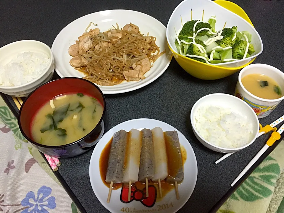 鶏もやし照り焼き・味噌コンニャク・ブロッコリー|うるしちかさん