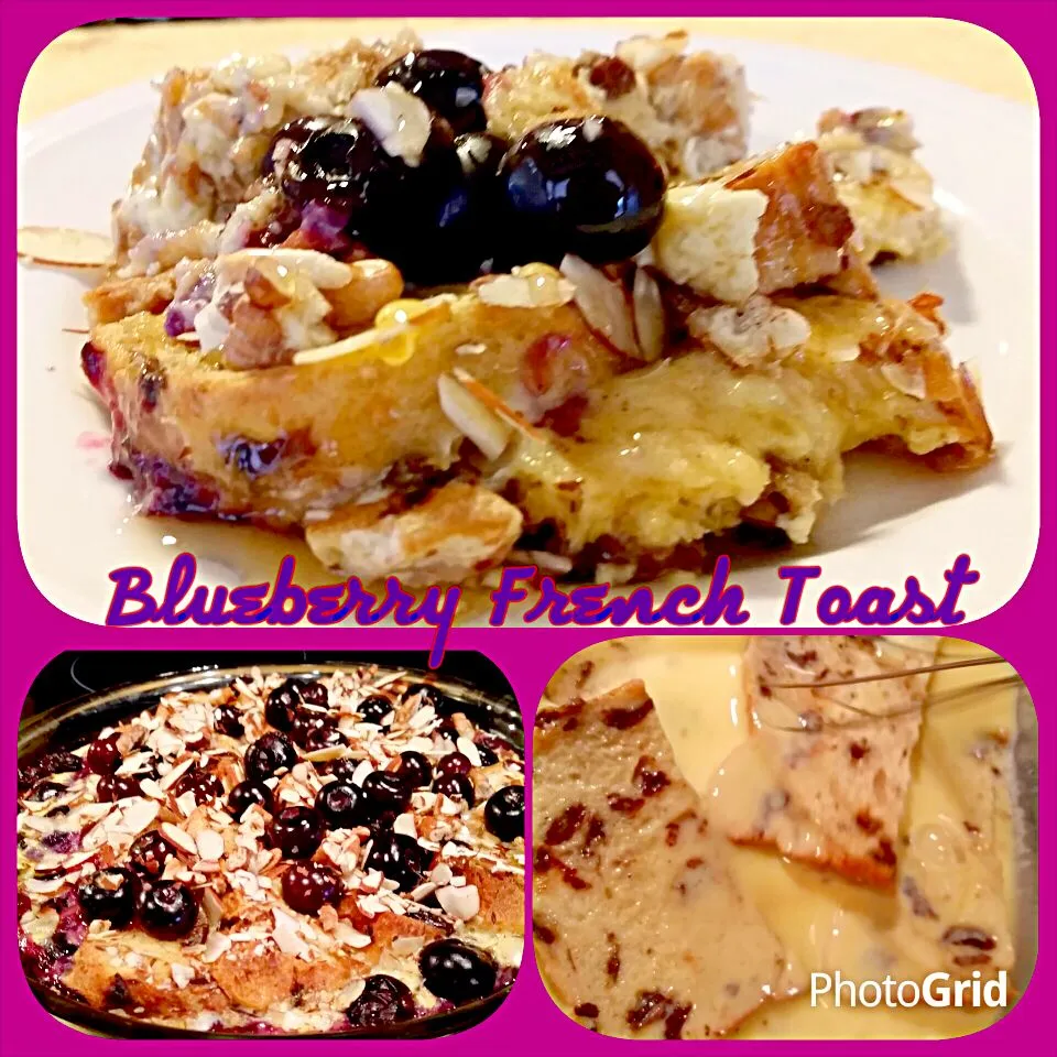 Blueberry French Toast for Sunday Brunch!  Cinnamon bread topped with jumbo blueberries and almonds♡.|Jihollandさん