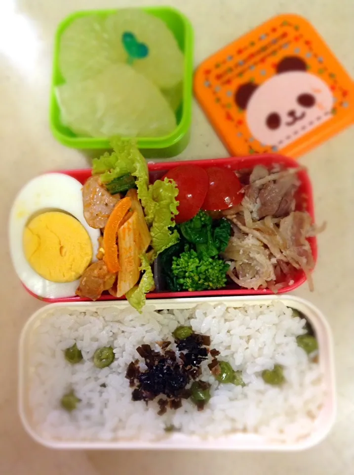 Today's JK lunch box. グリーンピースごはん♪|hoppycowさん