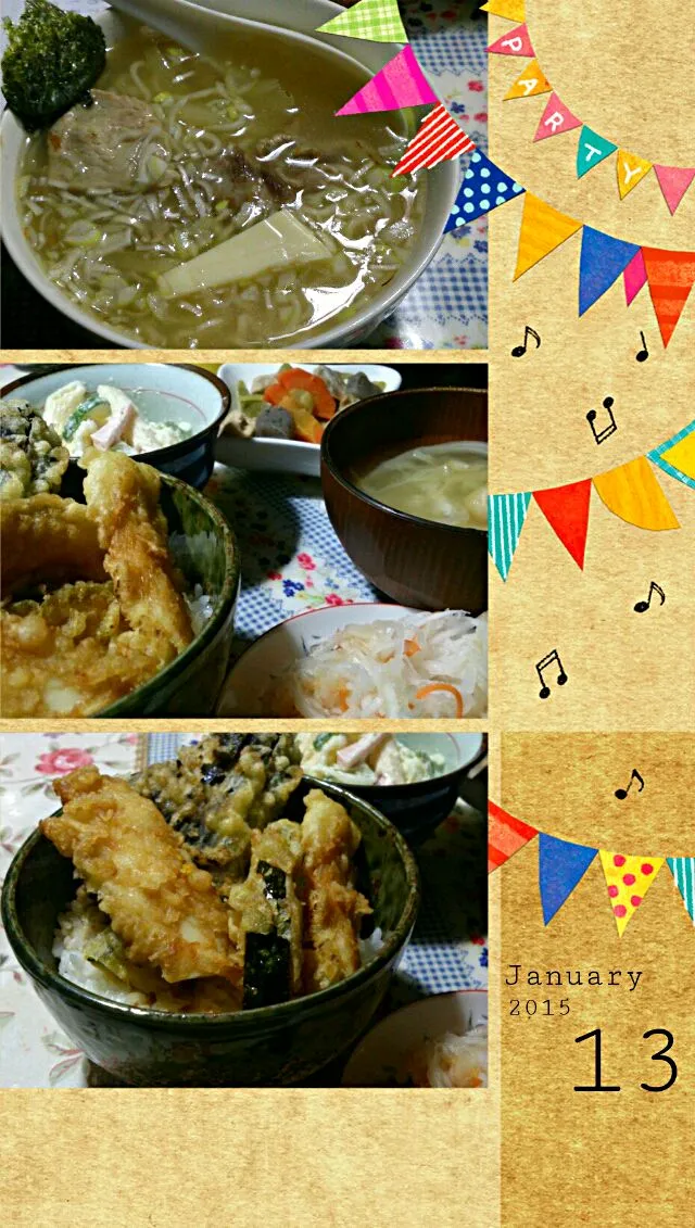 昼インスタント雲呑スープ󾫵夜 天丼定食󾌫󾫴|こやっこさん