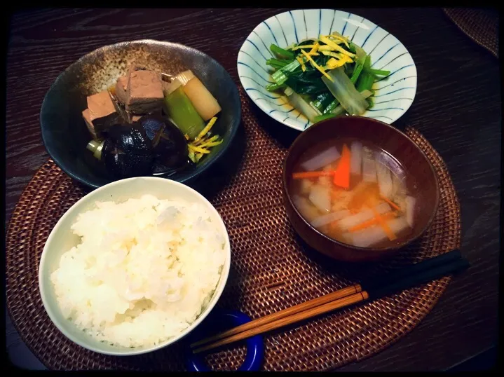 まぐろのねぎま煮、白菜と小松菜のおひたしゆず風味|ゆかぴさん