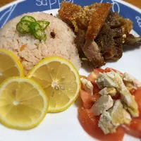 Snapdishの料理写真:Anchovy Rice with Bagnet Salted egg tomato|Tenshi08さん