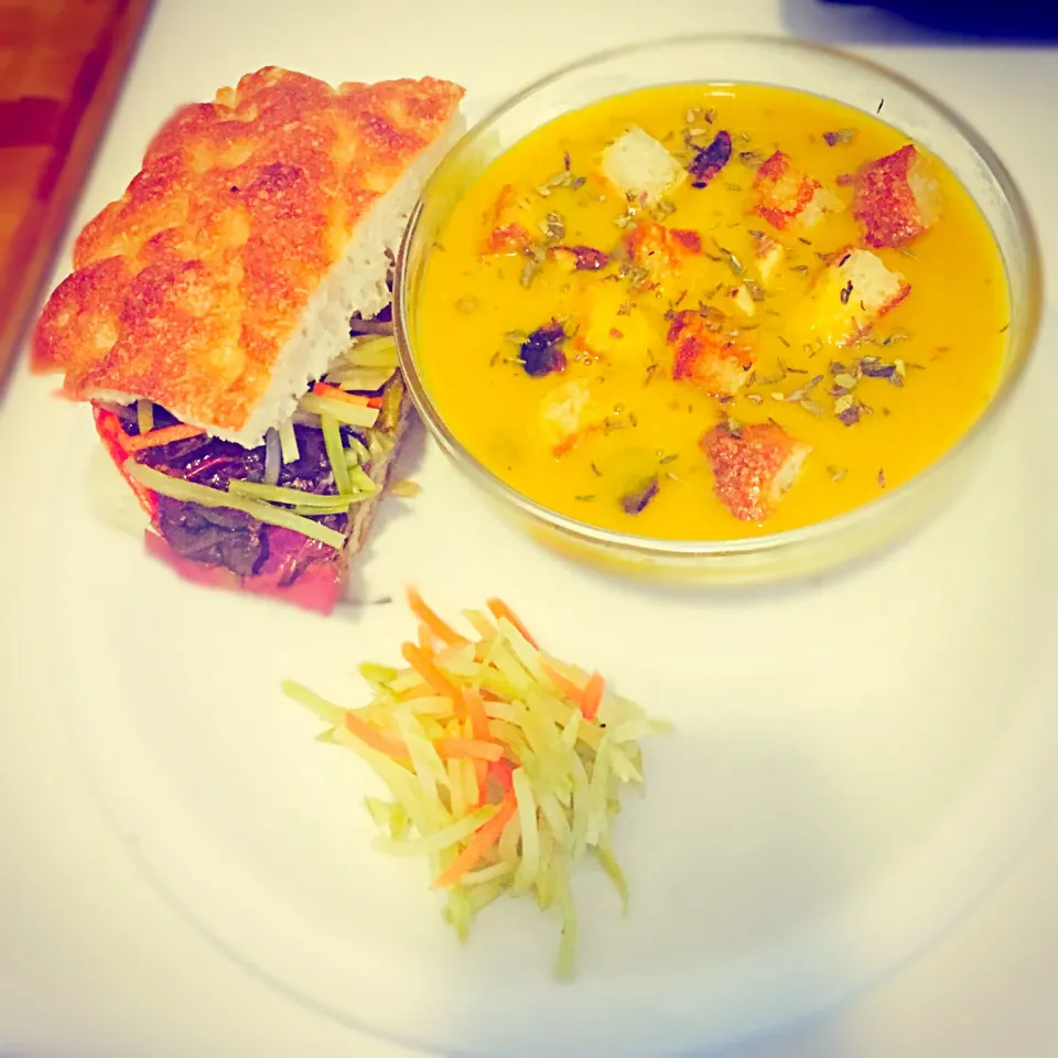 Soup and Sammich with pickled broccoli carrot things|Andy Pollockさん