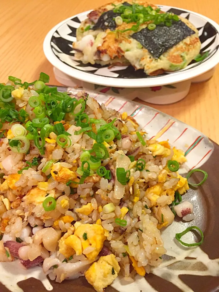 釣りたて新鮮水イカゲソの炒飯と山芋磯辺焼き|Miwao.kさん