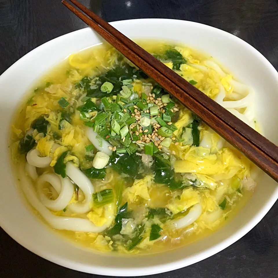 ほうれん草と卵のあんかけうどん。|ゆえさん