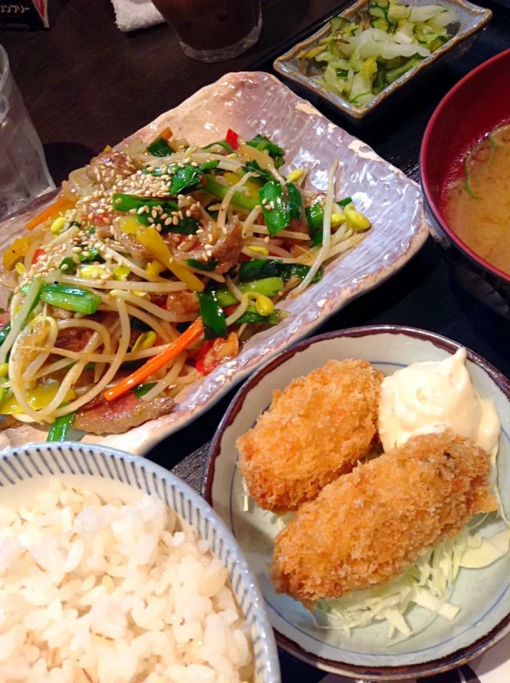 レバニラ炒め定食+カキフライ@居酒屋 じゅん（東大宮）|Kazuya Miyukiさん