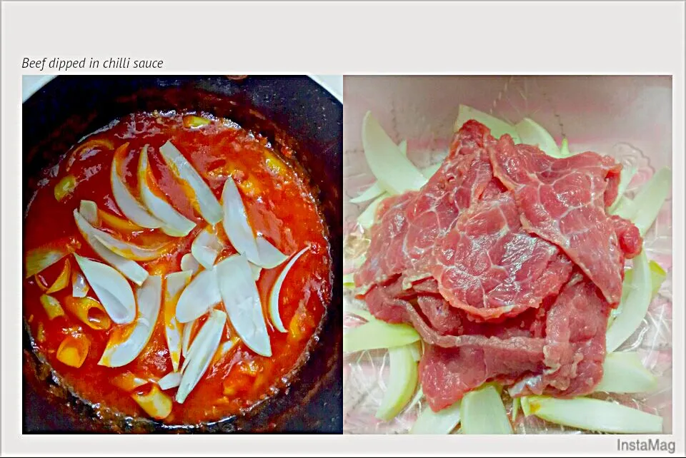 Beef dipped in chilli sauce|Hebi Doさん