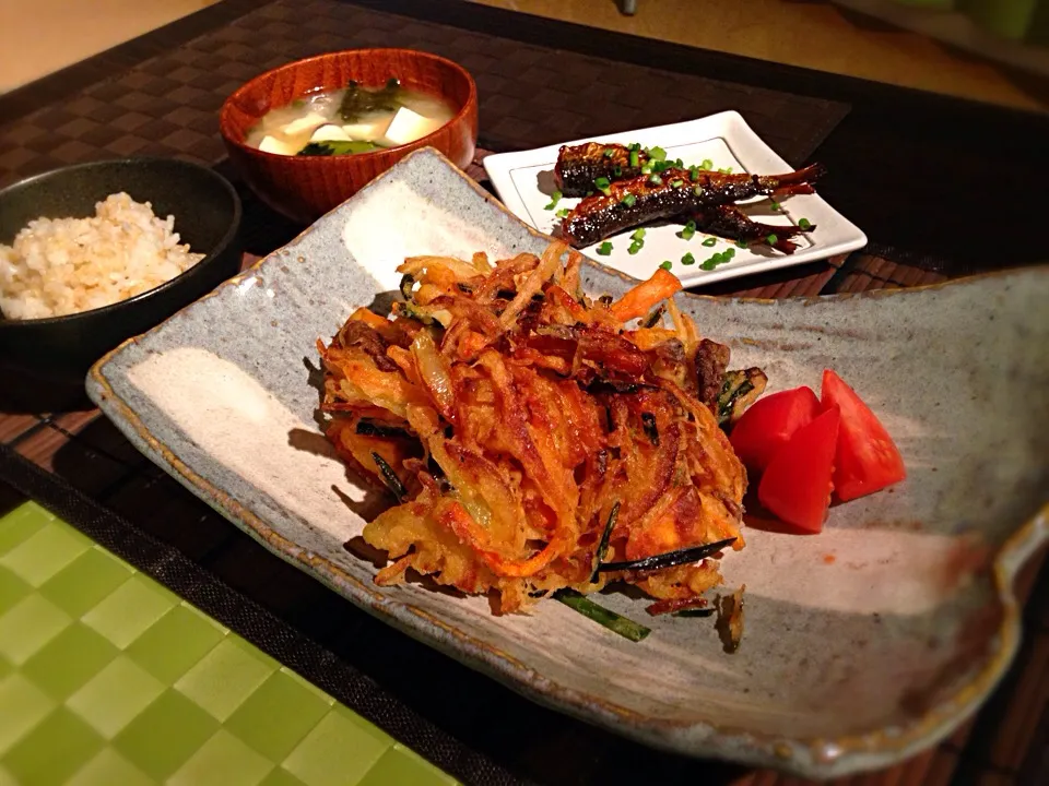 Snapdishの料理写真:野菜のかき揚げ&鰯の蒲焼|カツリーナさん