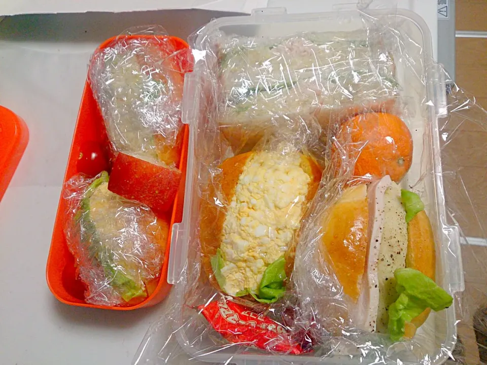 Snapdishの料理写真:手作りロールパンでサンドイッチお弁当|やよさん