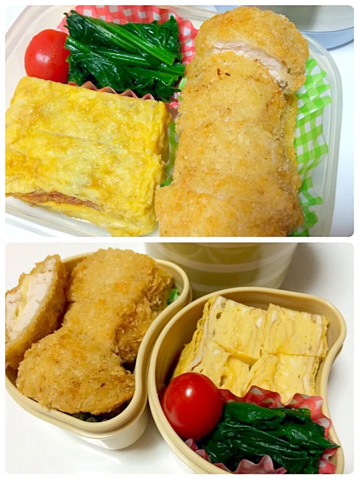 ささみチーズフライ、卵焼き、ほうれん草弁当|しーさん