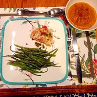 Snapdishの料理写真:Grilled monkfish with roasted green beans and homemade butternut squash soup|jessica pasquarellaさん