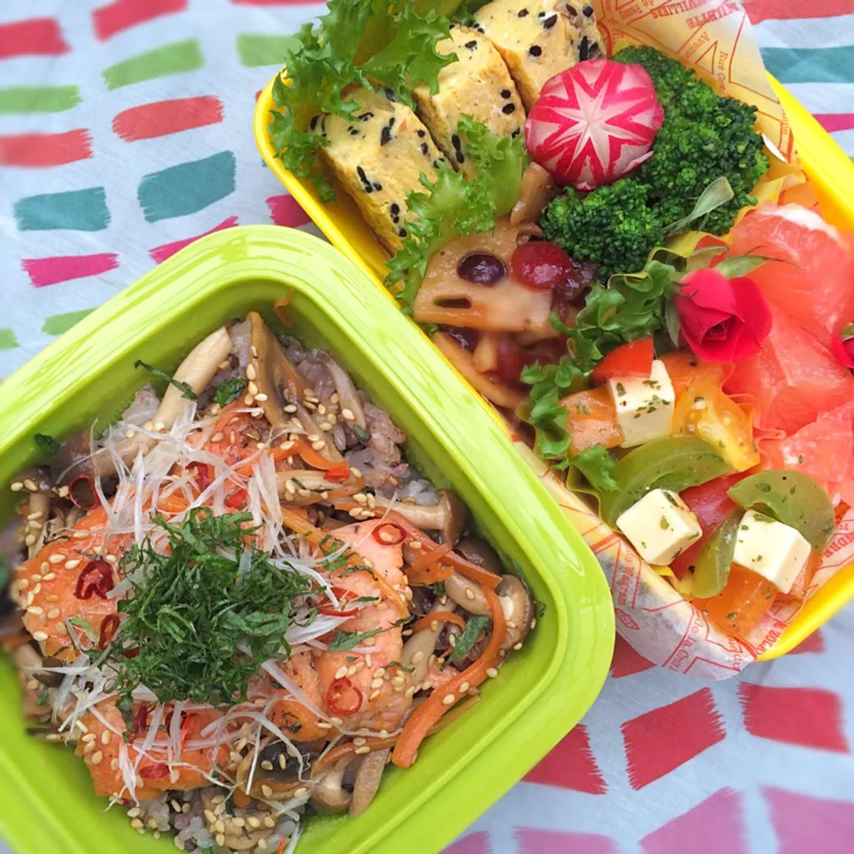 salmon & mashroom TERIYAKI rice bowl bento*|⋆͛*͛wandering.cat⋆͛*͛さん