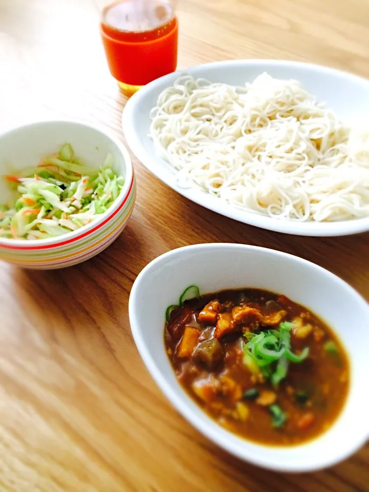 筑前煮の残りリメイク✳︎カレーつけ素麺|アサヒカリさん