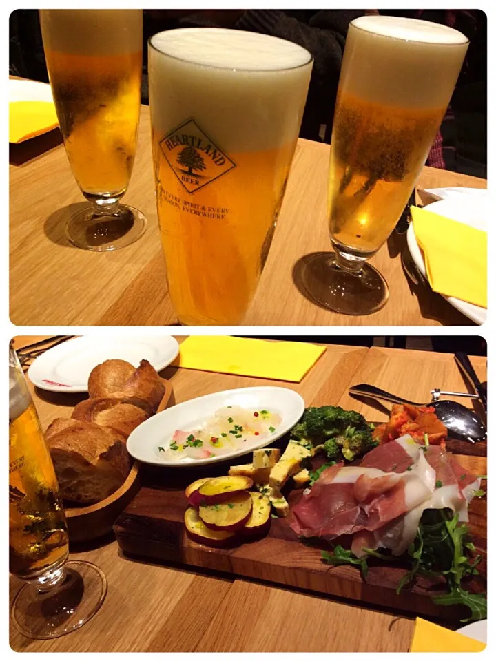 生ビールで乾杯！前菜5種盛りに1品サービスしてくれました&バゲット 2015.1.17|キラ姫さん