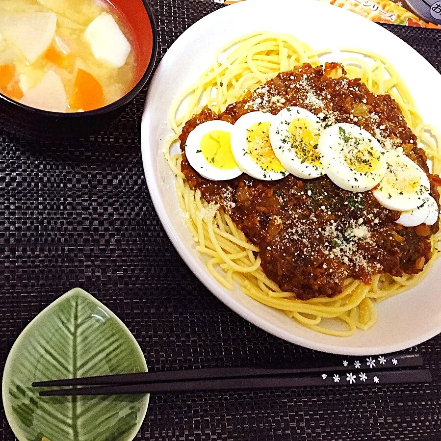 手抜きミートソーススパゲッティと豚汁|OGIPAINさん