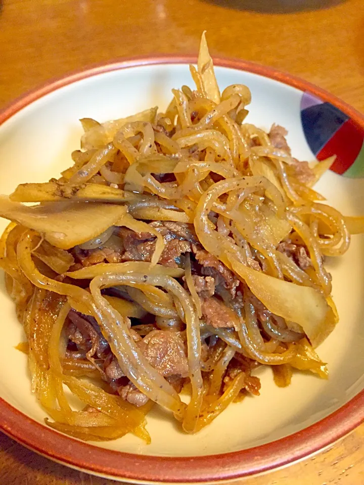 牛肉と牛蒡のこんにゃくの煮物|ふくぷくさん