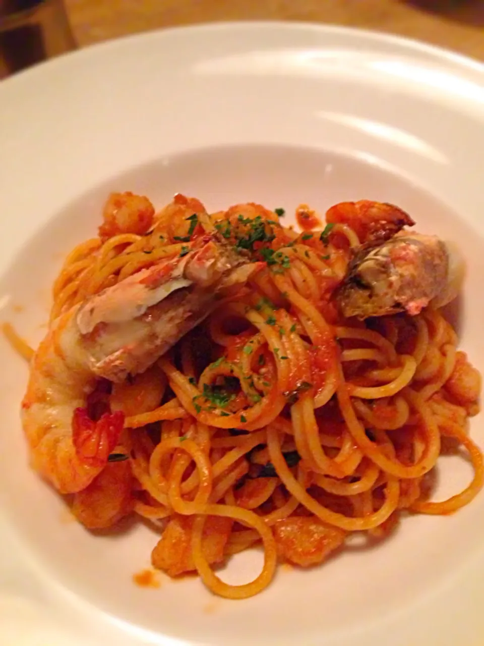 Big prawn pasta with tomato base|Sakuraaaaaさん