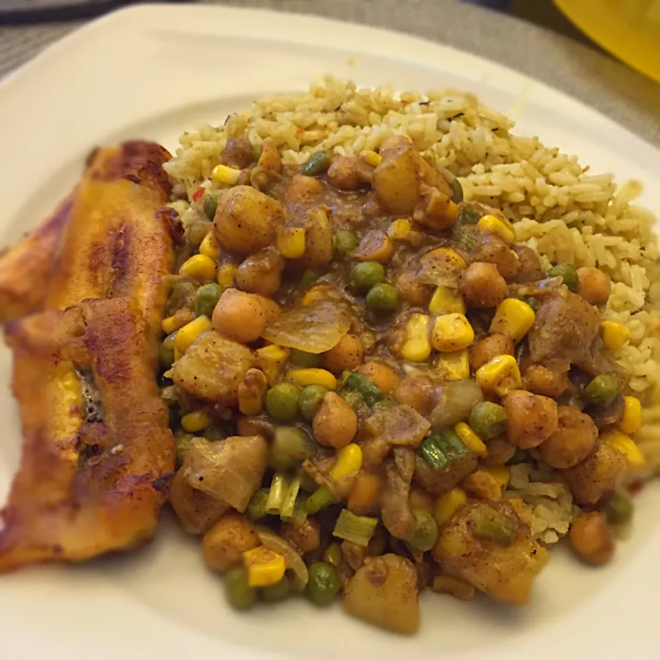 Curry Chickpes. Carribean Rice  and Plantain|T.E.Dennisさん