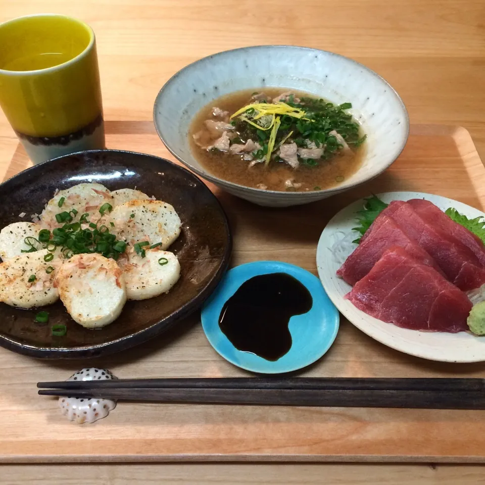 長芋ステーキ、肉吸い、マグロ刺身|maruruさん