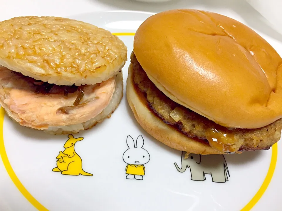 ライスバーガー鮭   とびきりハンバーグサンド「ビストロ風マッシュルームソース」|るみおんさん